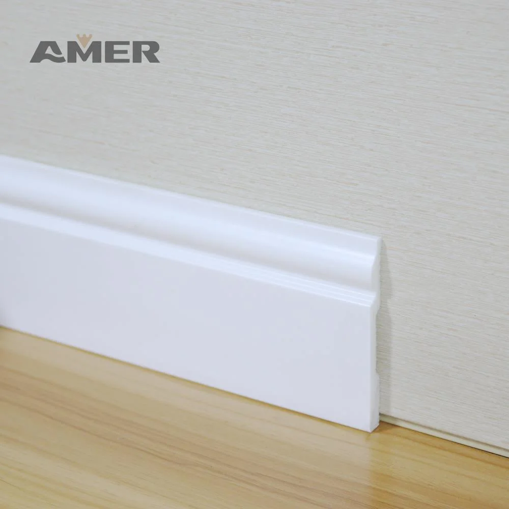 Rongke OEM MDF Teak Pine Wood White Primer MDF Trim White Vinyl Floor Molding Baseboard Moulding