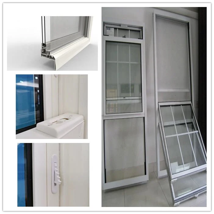 CE Certification Low-E Glass Handle Lock Heat Insulated Waterproof Good Sealing Performance UPVC PVC Vinyl Double Hung Windows for Office Building