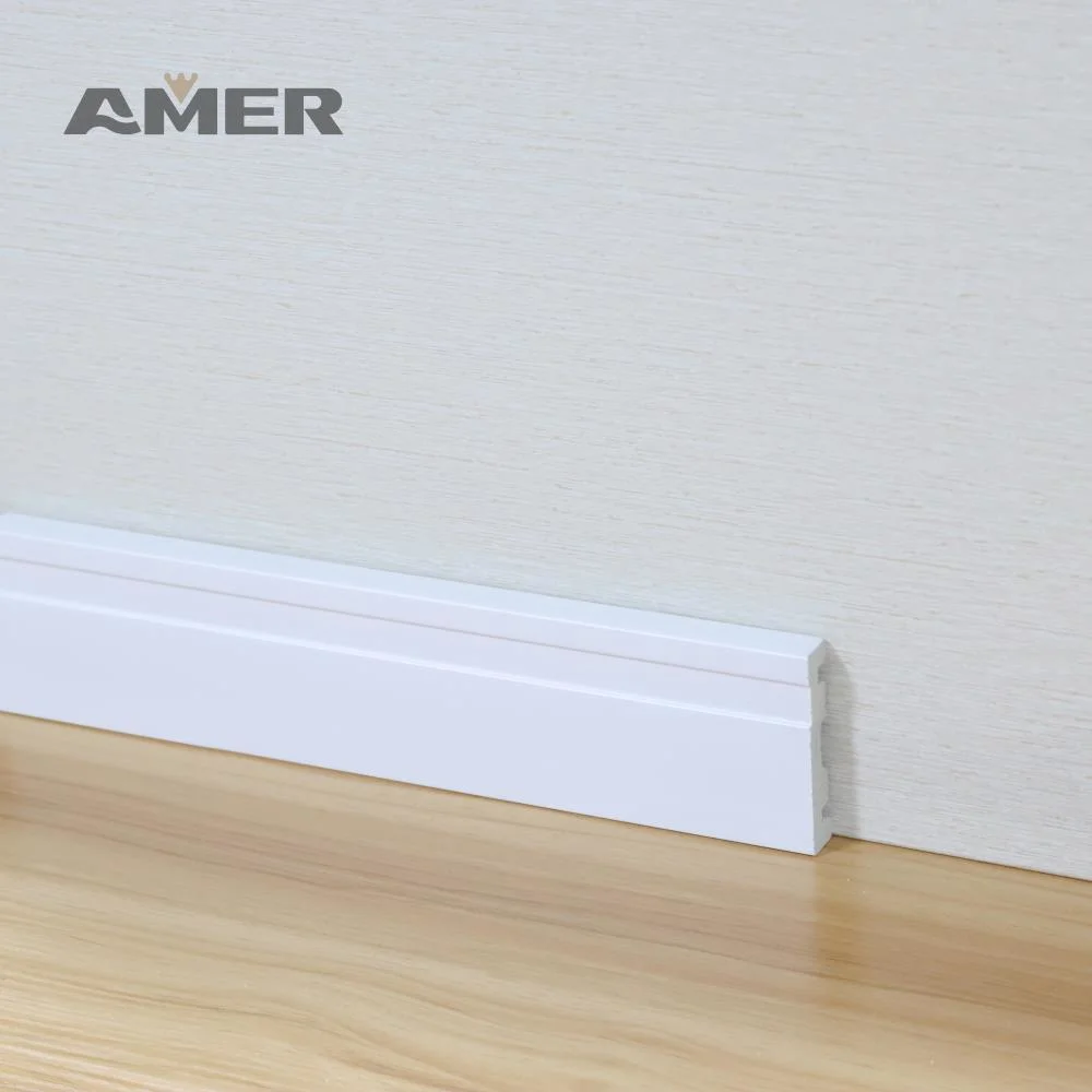 Rongke OEM MDF Teak Pine Wood White Primer MDF Trim White Vinyl Floor Molding Baseboard Moulding